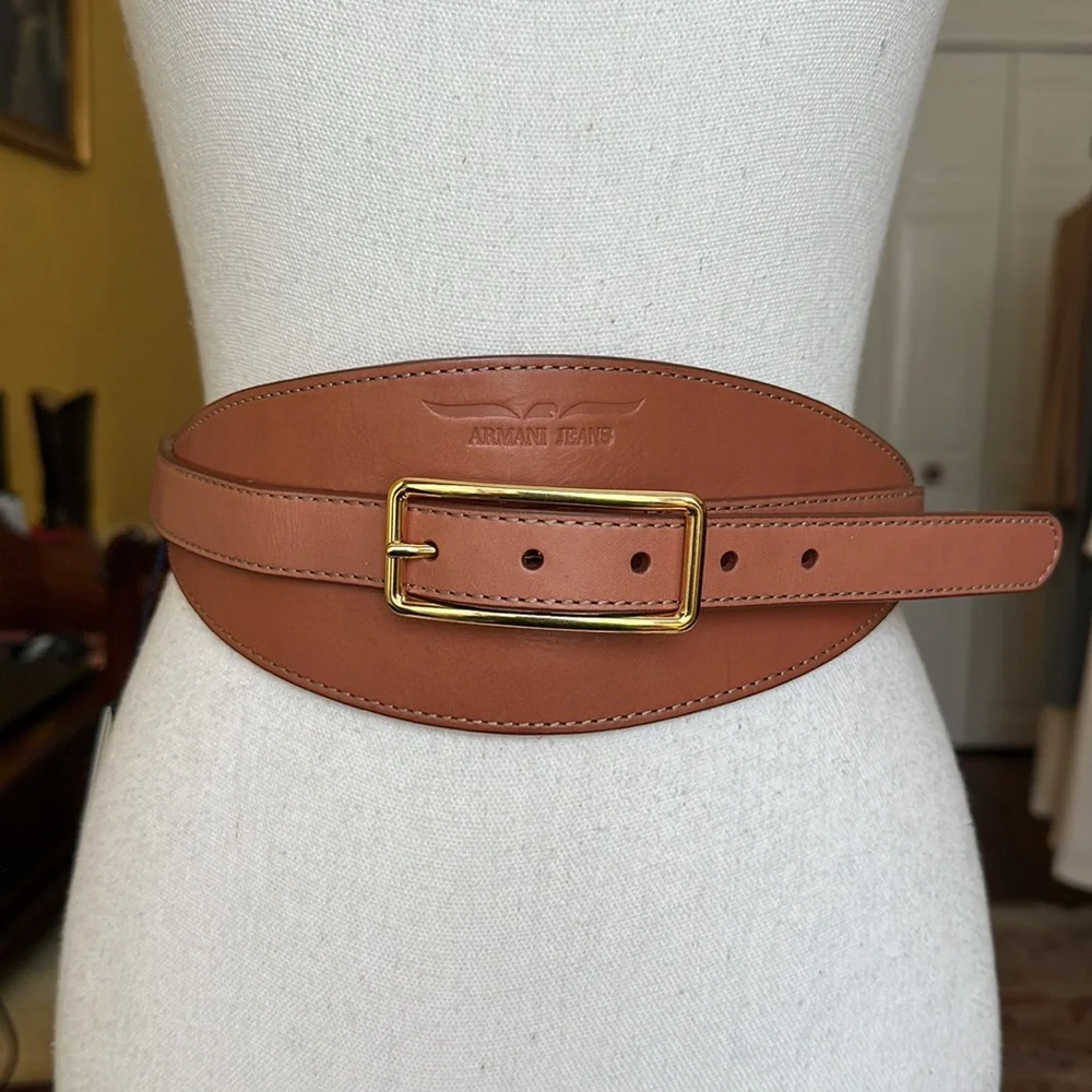 Armani Jeans  Chestnut Genuine Leather Obi Buckle Belt NEW with Tag